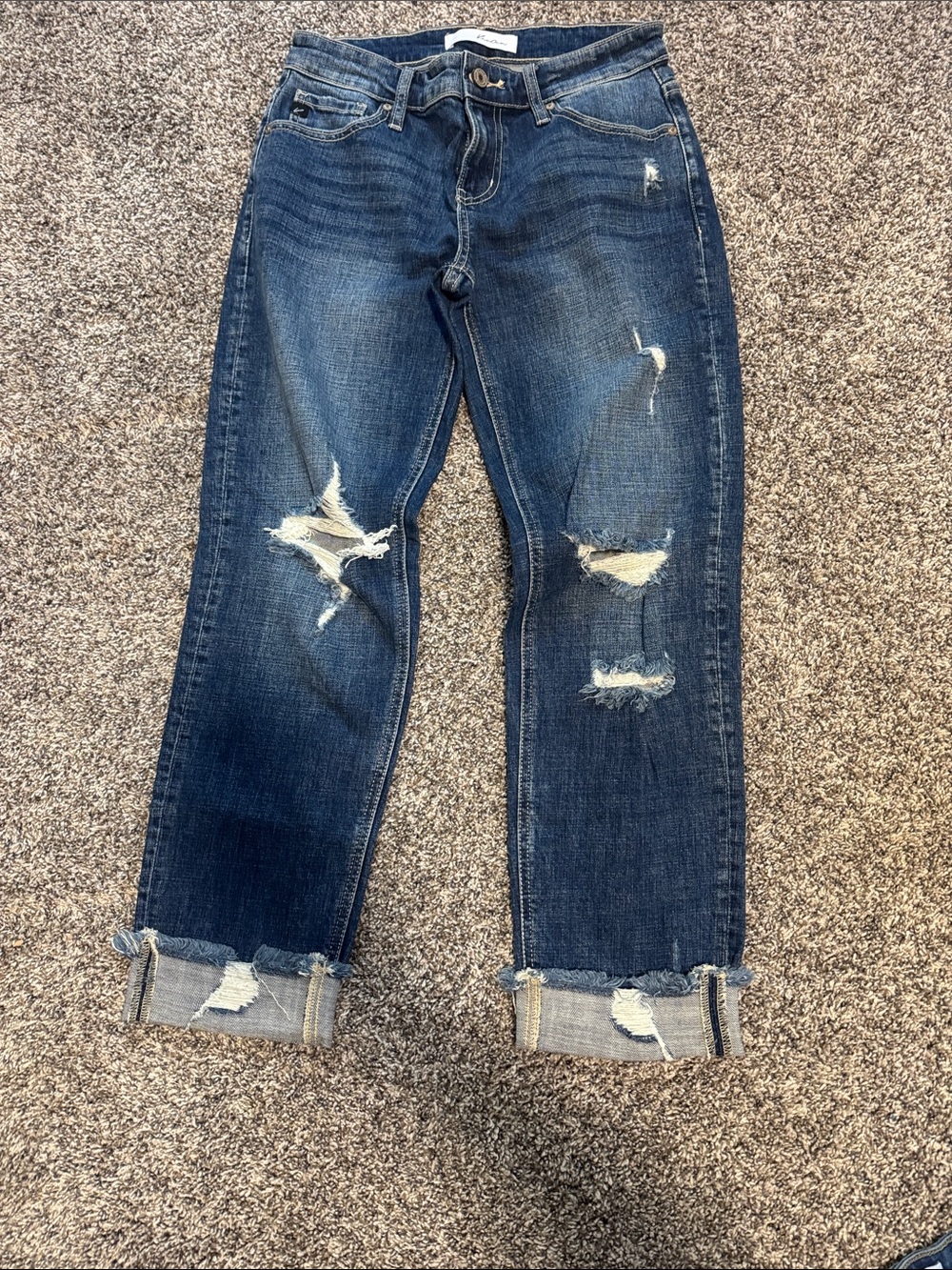 KanCan Distressed Straight Leg Jeans in Dark Blue